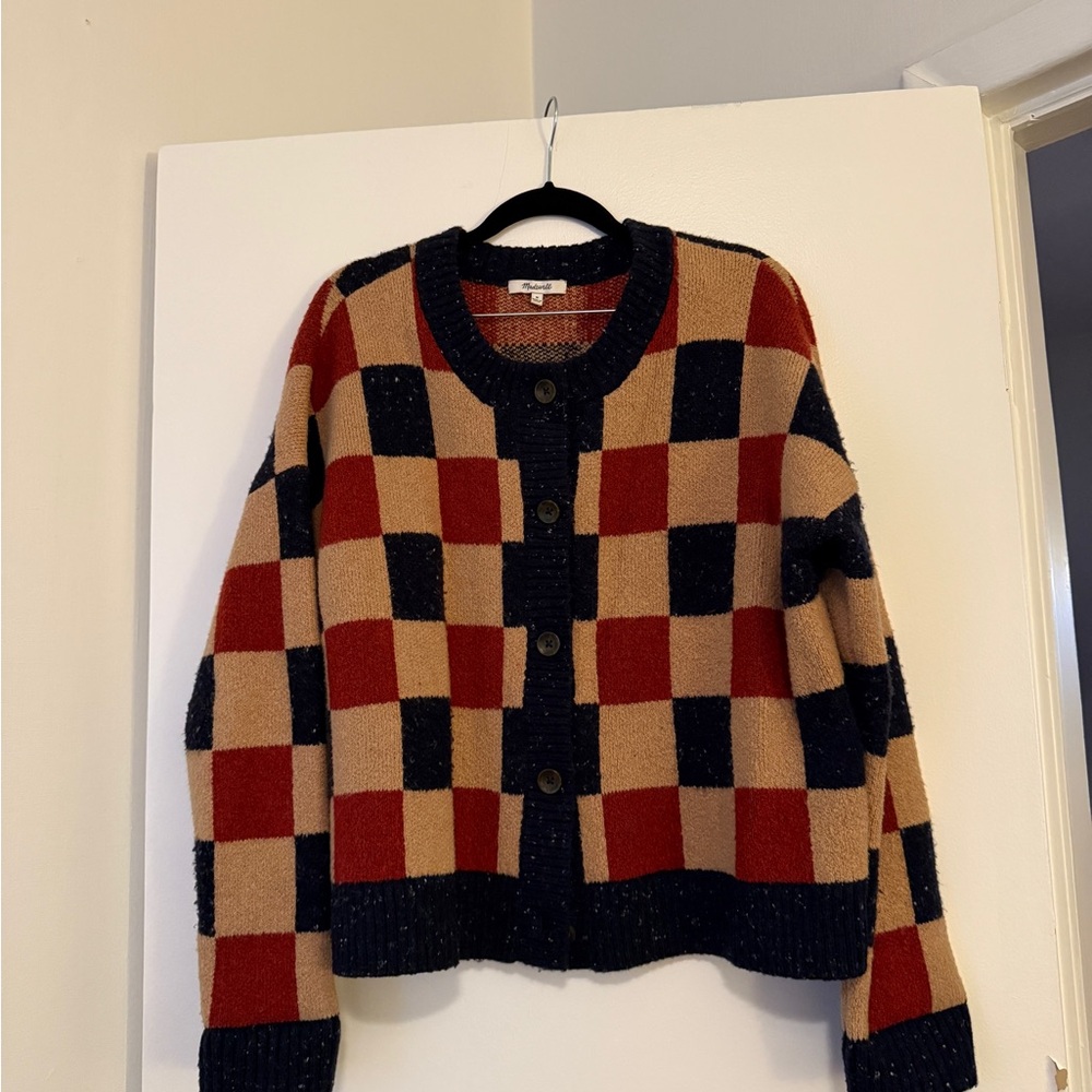 Madewell Checkered Colburne Cardigan Sweater in Coziest Textured Yarn - Picture 2 of 8